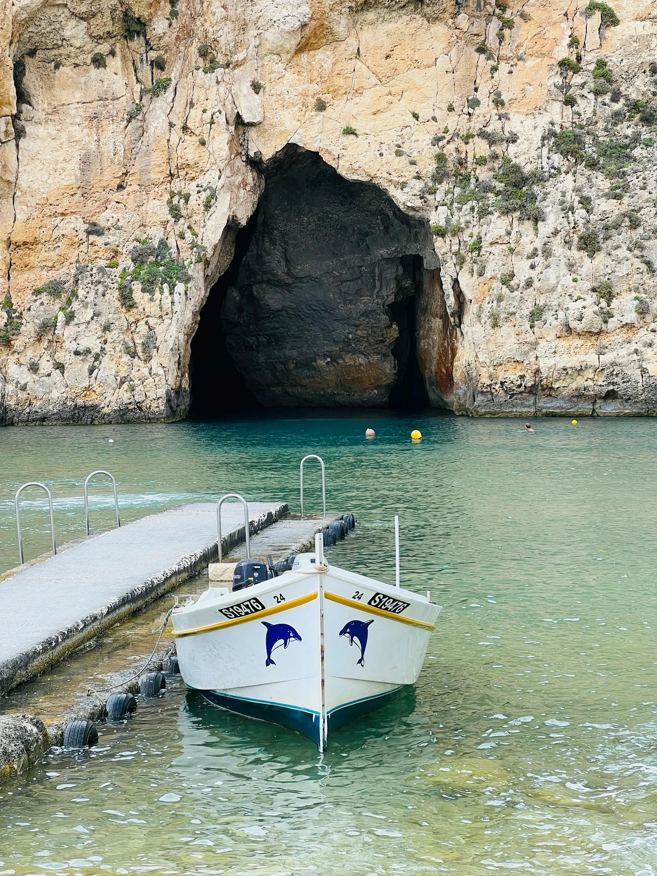 A boat moored at the Inland Sea in clear summer water
